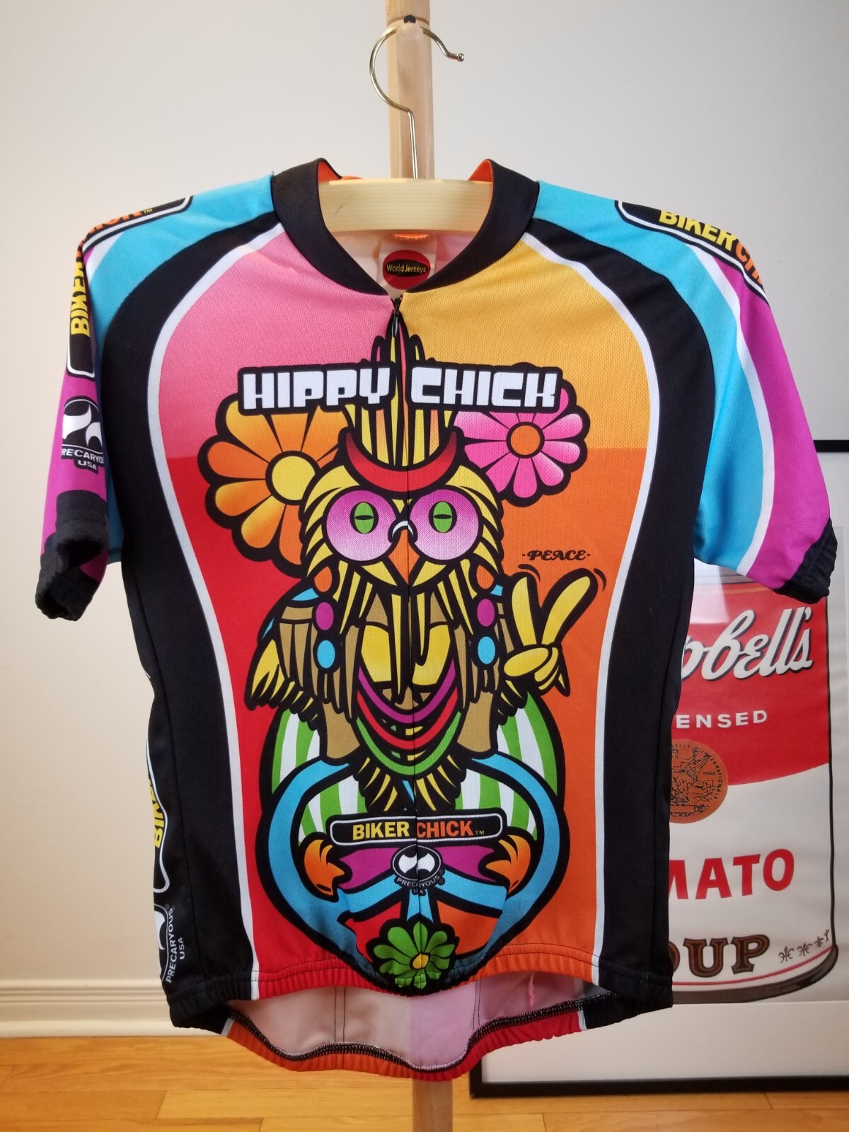 VINTAGE HAPPY CHICK BIKE CYCLING WORLD JERSEY SZ MEDIUM