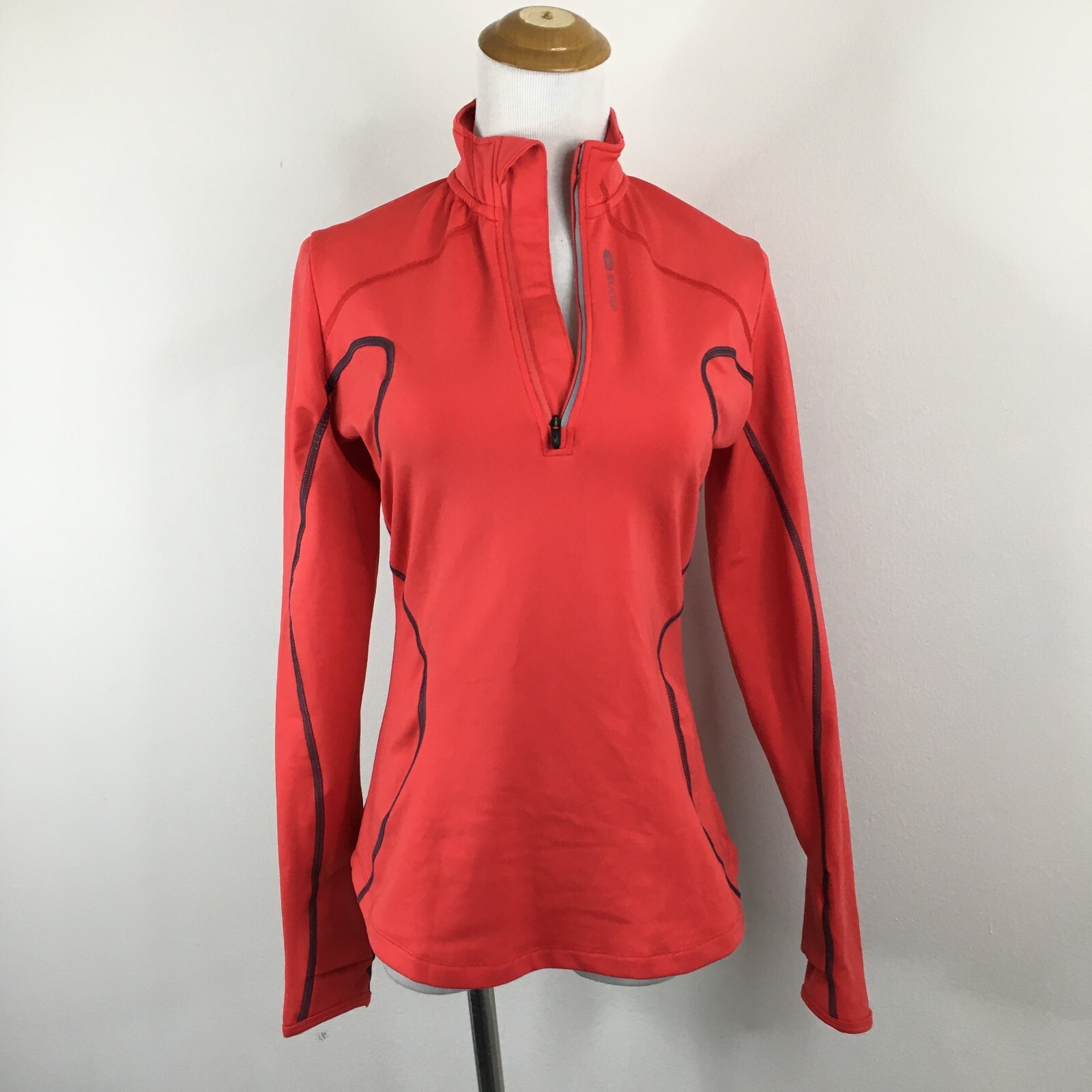 SUGOI sz Small Dark Orange Gray Trim Zip Pocket Cycling Biking Pullover Shirt