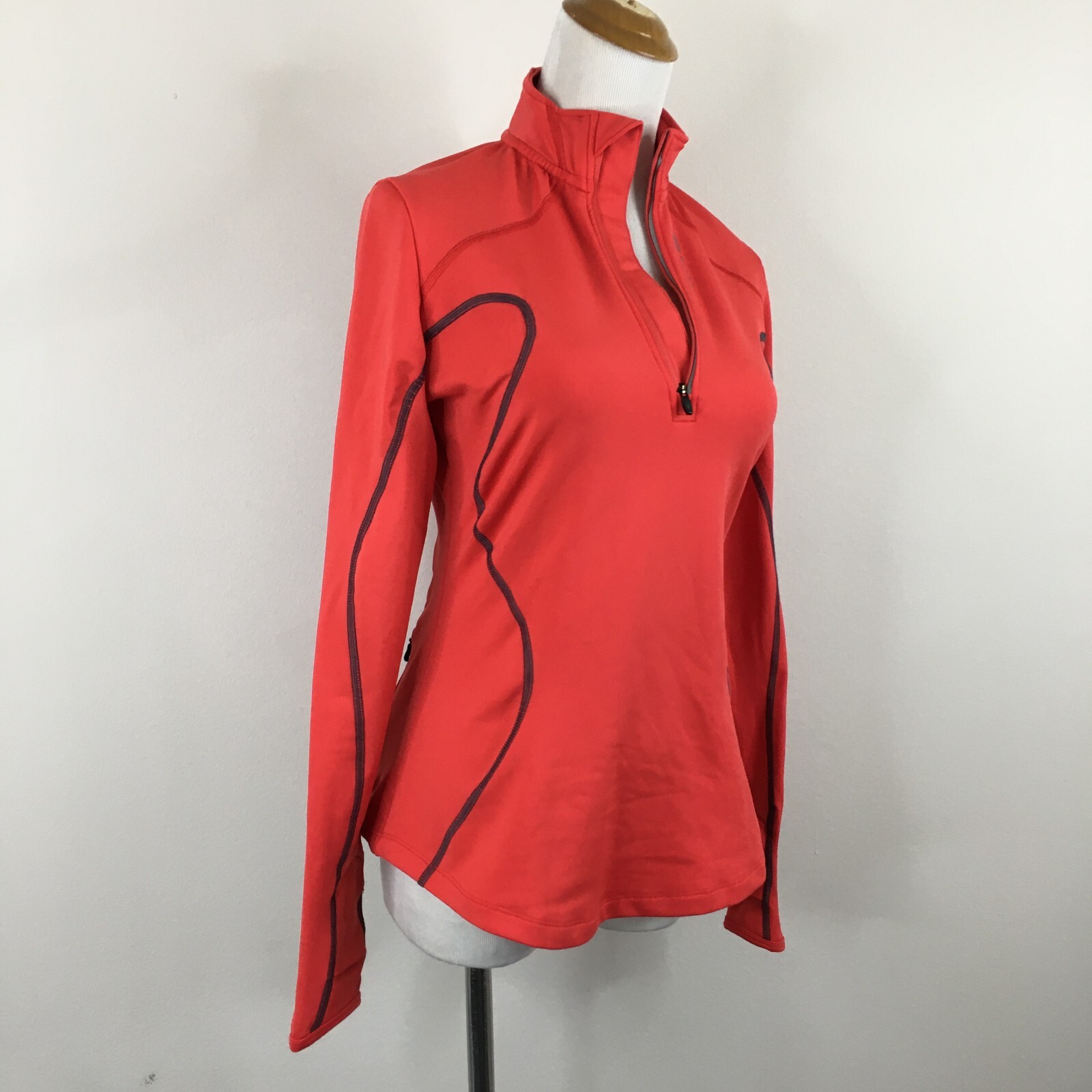 SUGOI sz Small Dark Orange Gray Trim Zip Pocket Cycling Biking Pullover Shirt