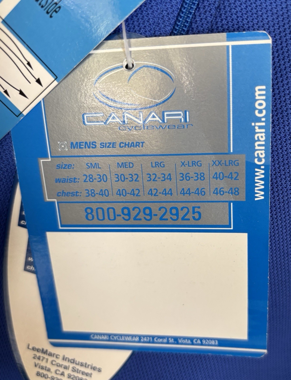 REI Canari Paceline Cycling Jersey Men’s XL Cobalt Blue DryCore Fabric NWT
