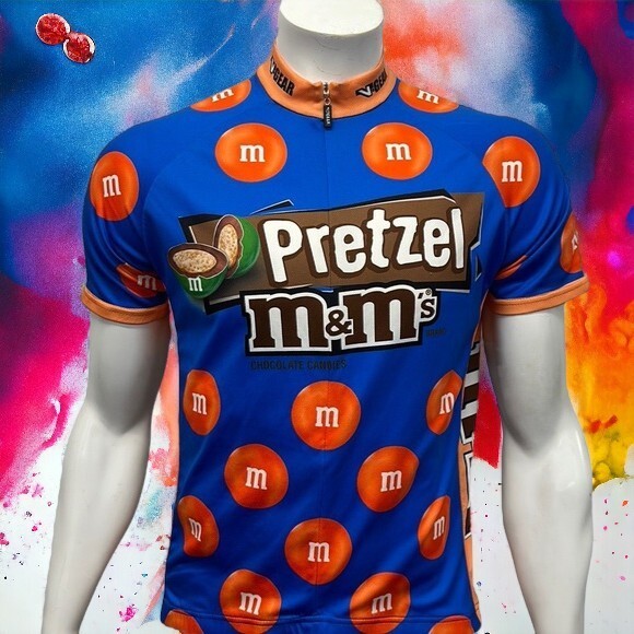 V-Gear Pretzel M&M Candies Race Cut Blue Orange Cycling Jersey Adult Medium EUC