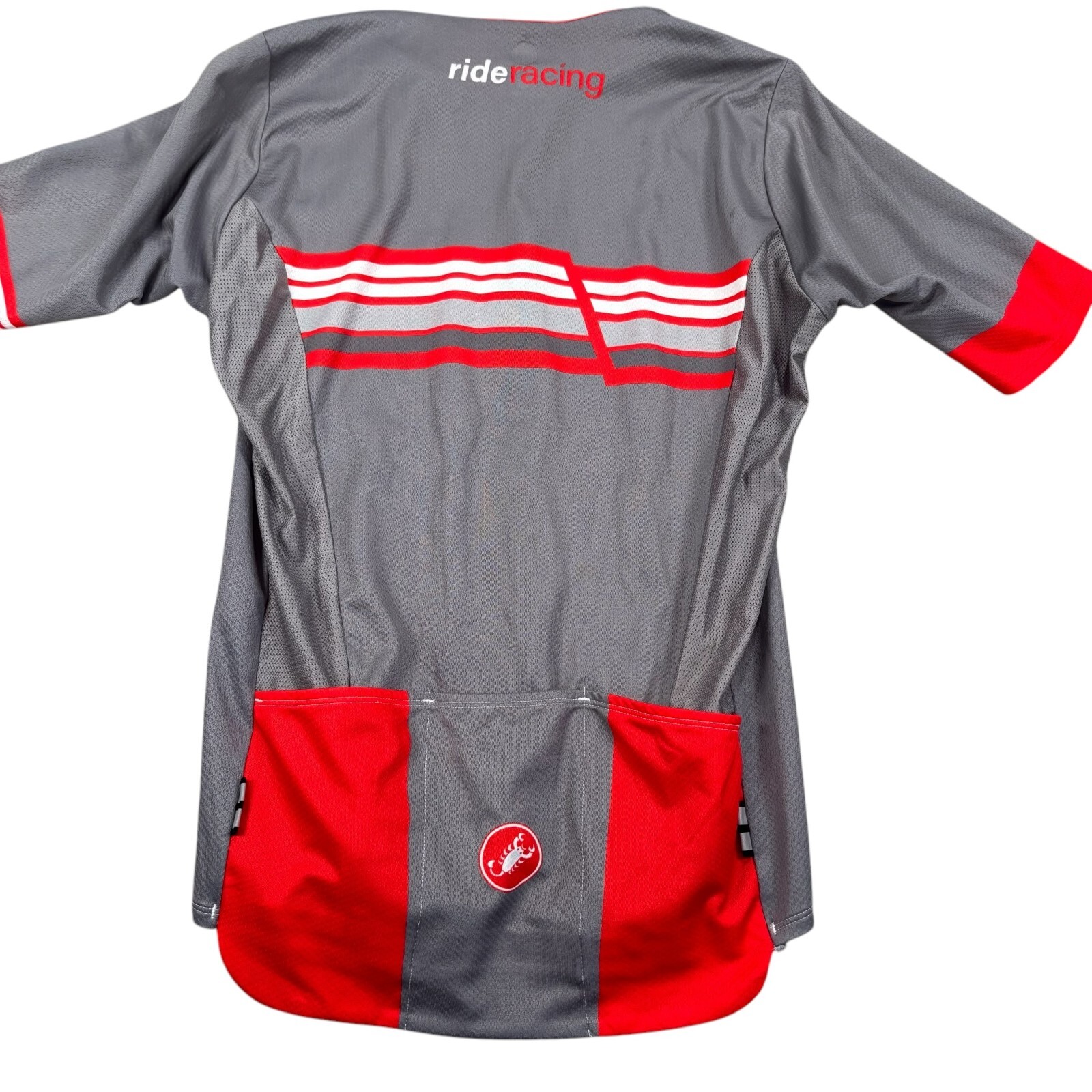Castelli Men’s Gray Ride Racing Full Zip Mock Neck Back Pocket Jersey Size Small