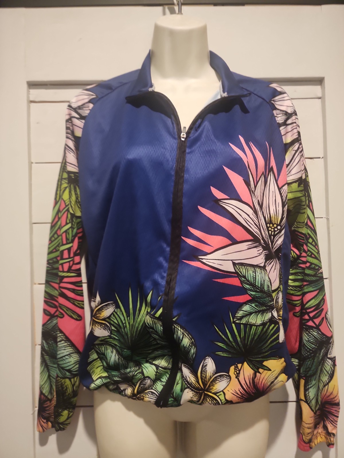 Women’s Cycling Top Jersey Tropical Floral Full Zip Size XL