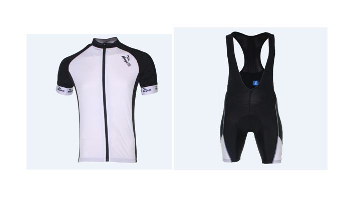 Mens Cycling Jersey & Bib Short, Dry Wicking Polyester, Full Zipper, Race Fit
