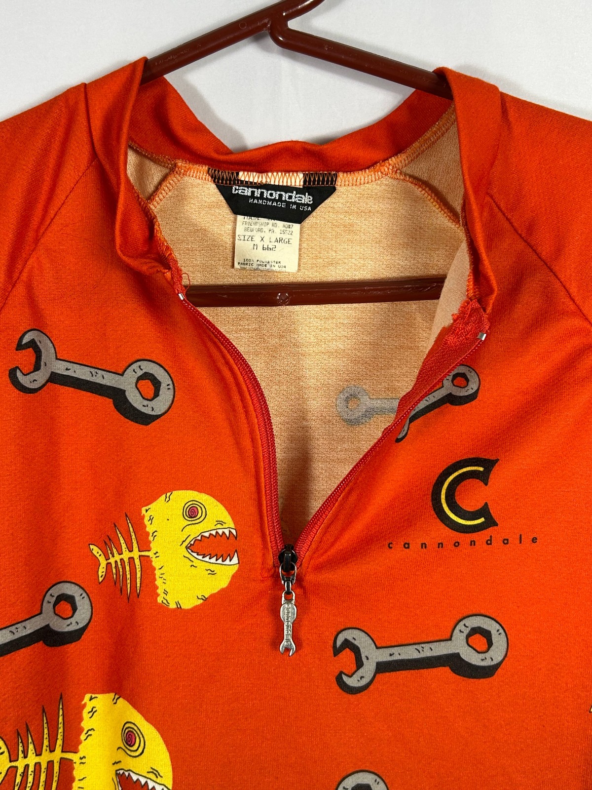 VTG Cannondale Cycling Jersey USA 90s Wrench Piranha Fish Bone Wrench Mens XL