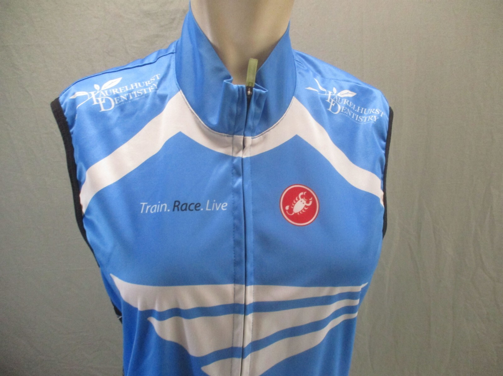 CASTELLI Size L Womens Blue Full Zip High Neck Sleeveless Cycling Jersey 486