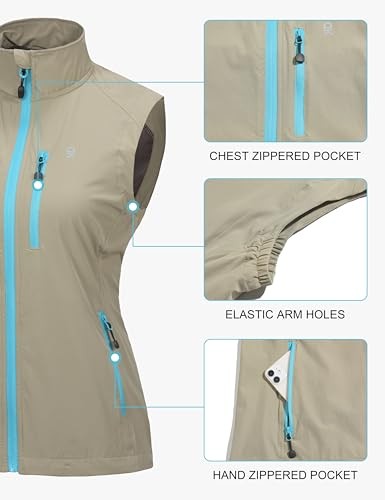 Women’s Lightweight Quick Dry Vest Summer Windproof 3X-Large Light Khaki