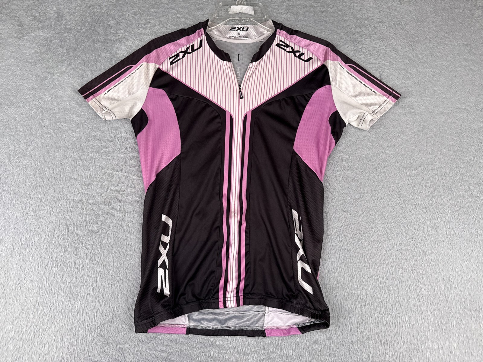 2XU Cycling Jersey Womens Medium Pink Black 1/2 Zip Short Sleeve 100% Polyester