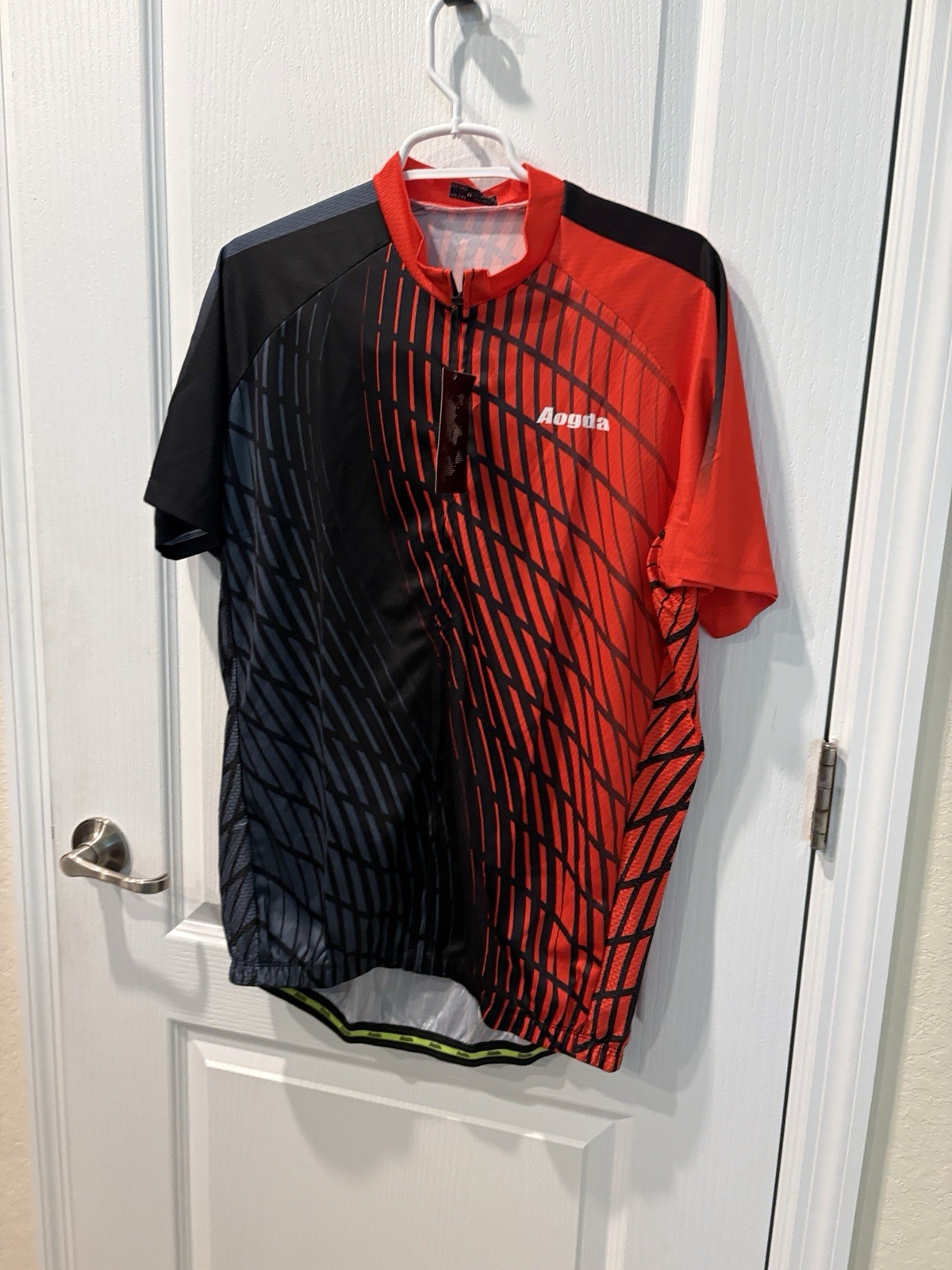 Aogda Cycling Jersey Mens 2XL SS Full Zipper 3 Pocket Reflective Red Black