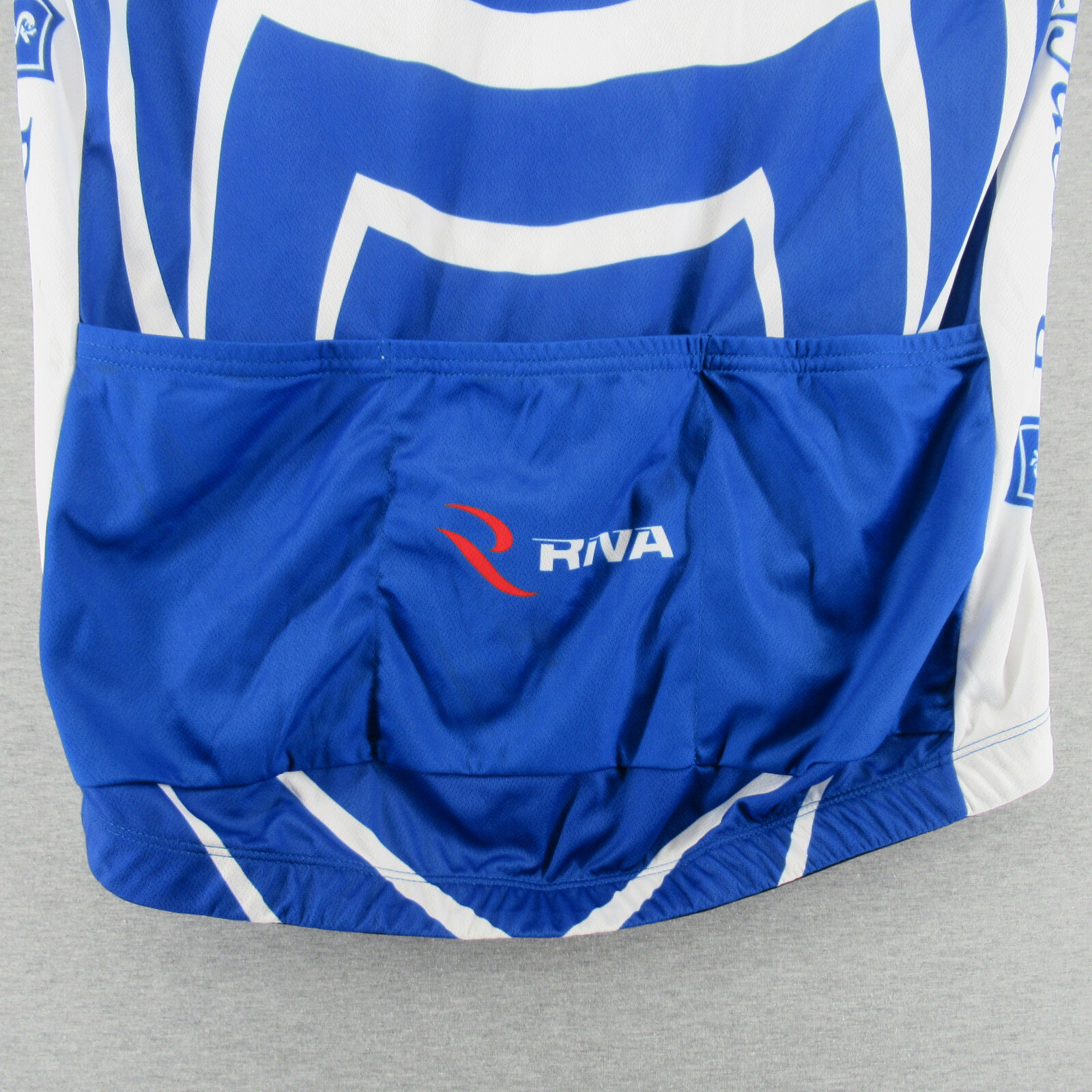 Riva Cycling Jersey Mens XL Blue White Full Zip Elastic Waist Regence Logo Sport