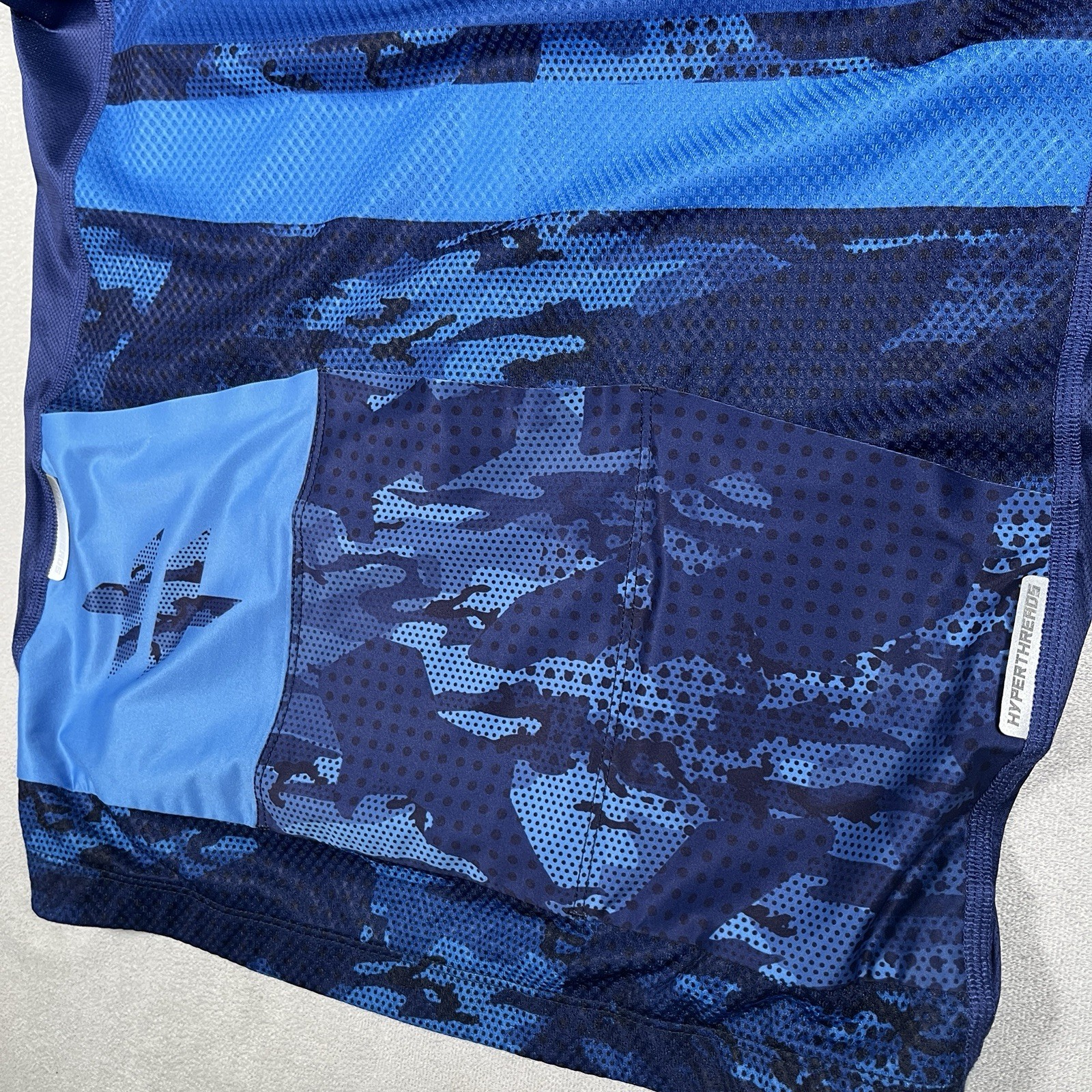 HyperThreads Cycling Bicycle Jersey Men Size XL Blue Camo Full Zip/Pockets *EUC