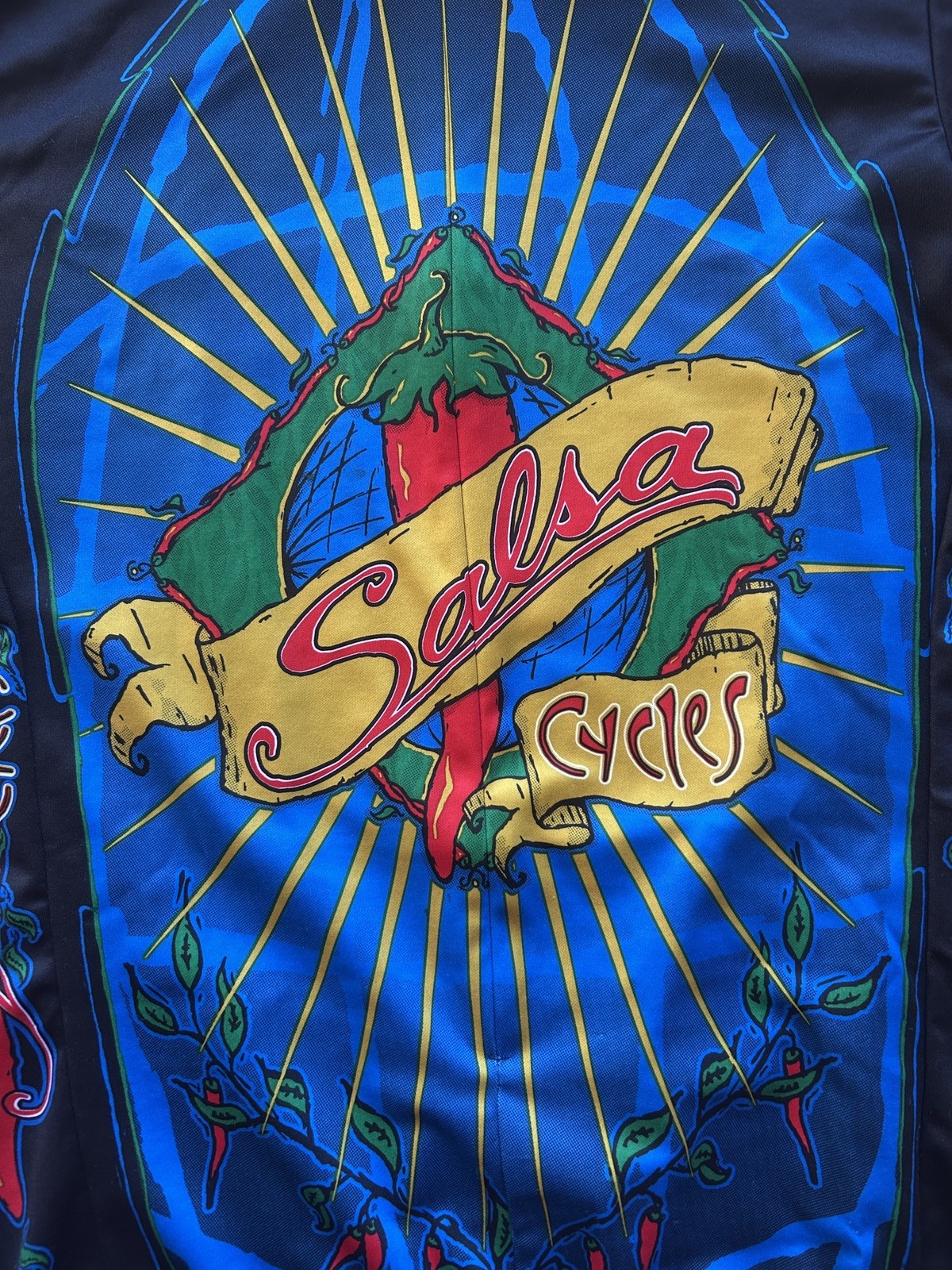 Voler Salsa Cycles Vintage Cycling Jersey Chili Pepper Black Blue Red Men’s M
