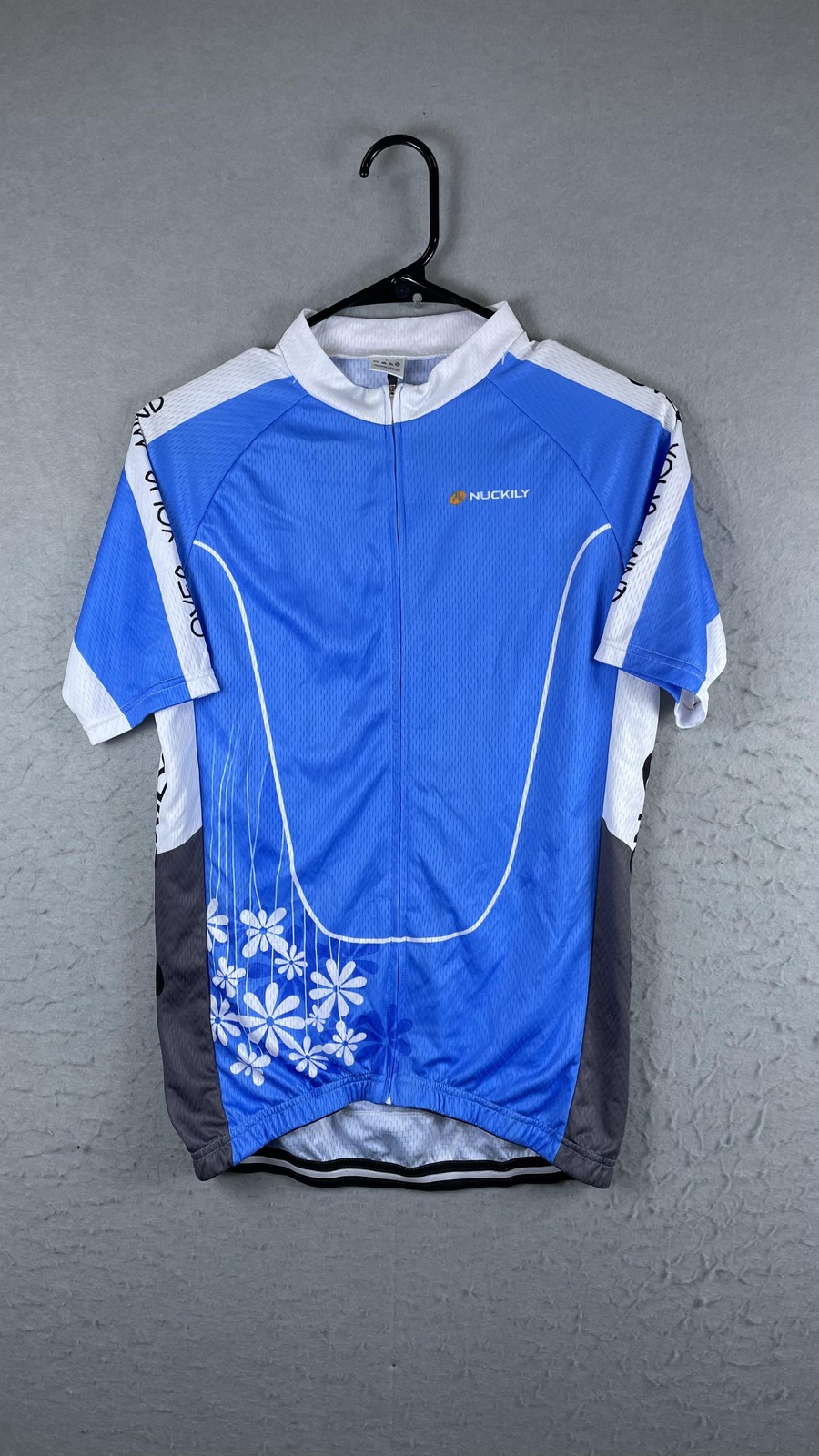 Nuckily Cycling Jersey Womens Large Blue Floral Full Zip Short Sleeve Bike Shirt
