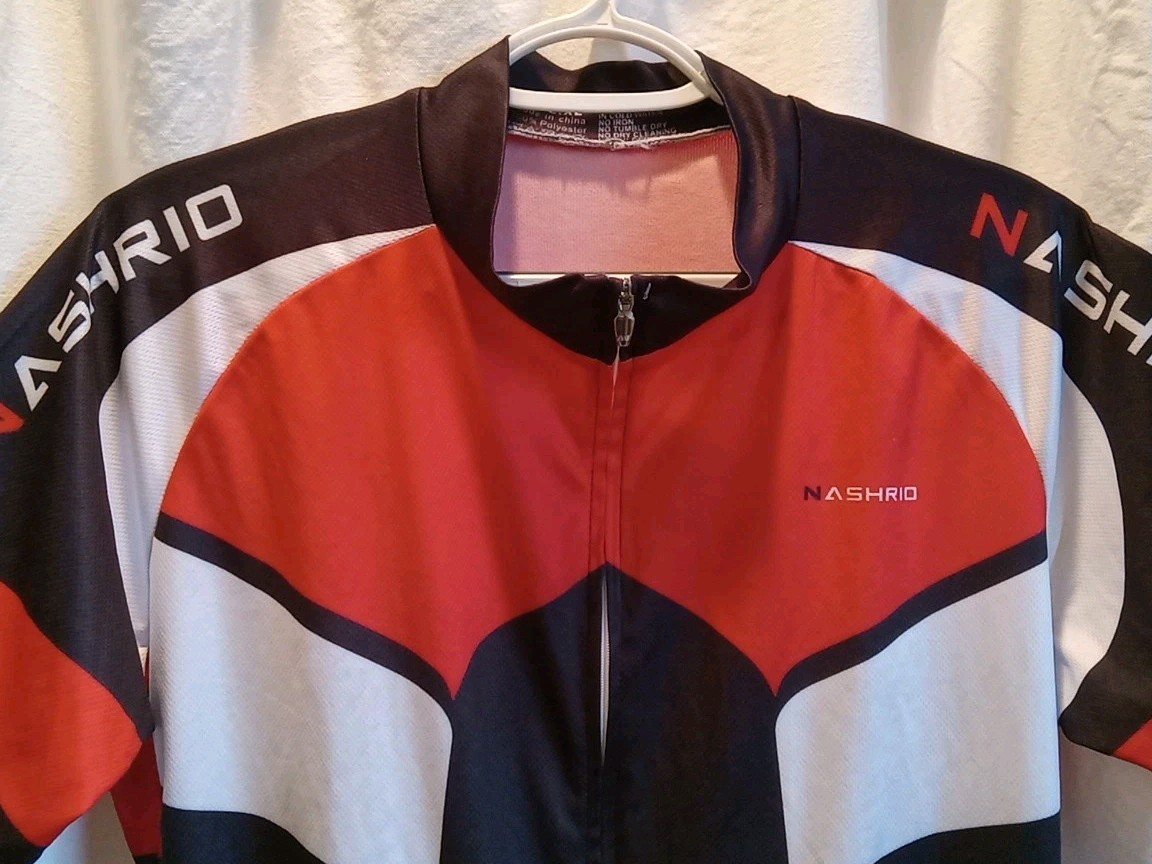 NWOT Nashrio Cycling Jersey Size XL Full Zip with Bottle Holders 100% Polyester