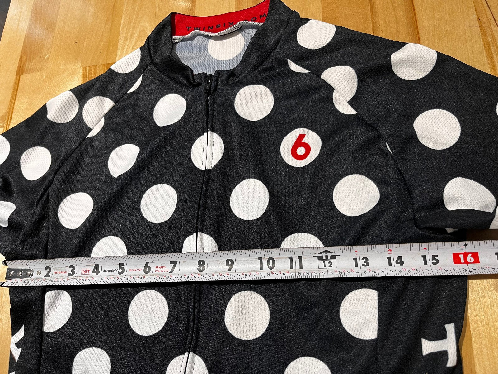 Twin Six Black/White Polka Dots w/ Red Trim Short Sleeve Full Zip Cycling Jersey