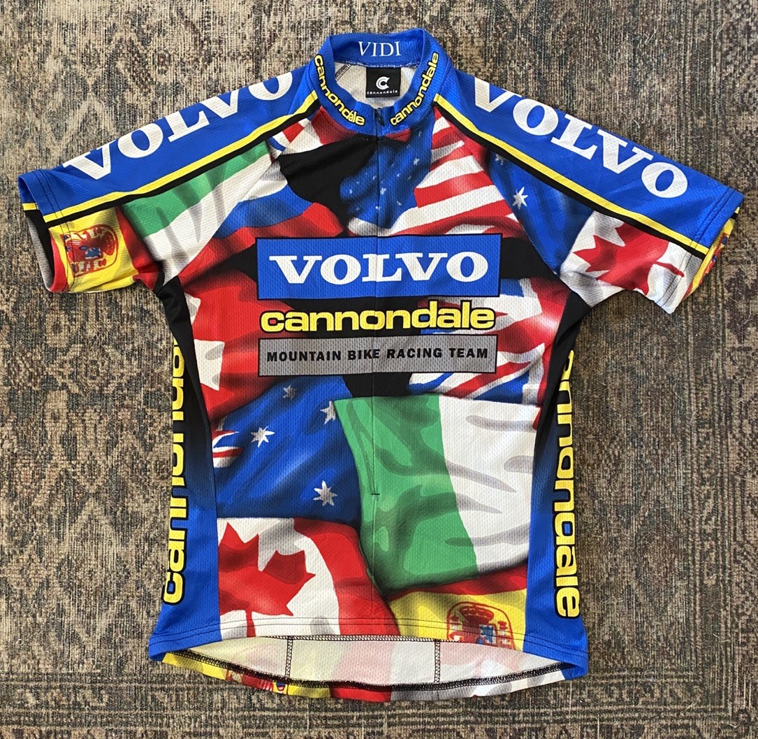 VTG 90s Cannondale Mountain Bike Race Team USA Flag Volvo 3/4 Zip Jersey SZ L