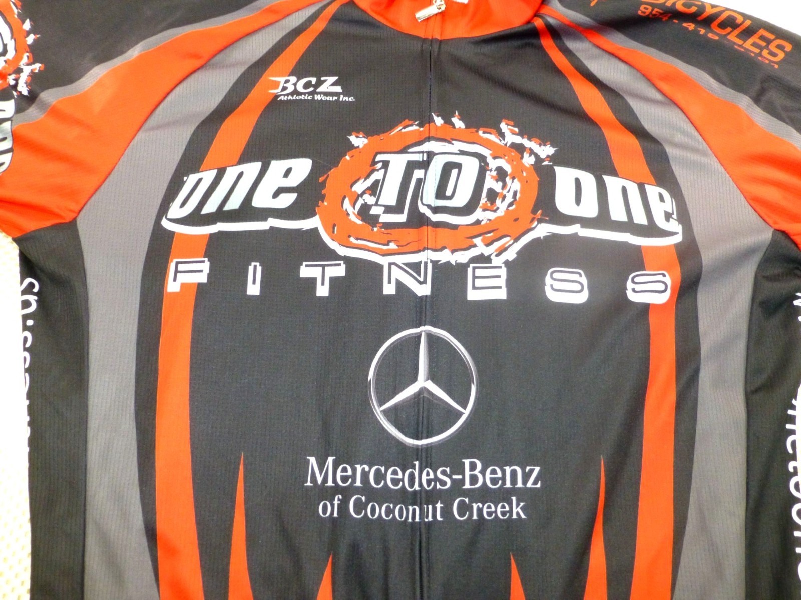 One-To-One Fitness Cycling Jersey Mens Red Black Graphic Mercedes-Benz BCZ