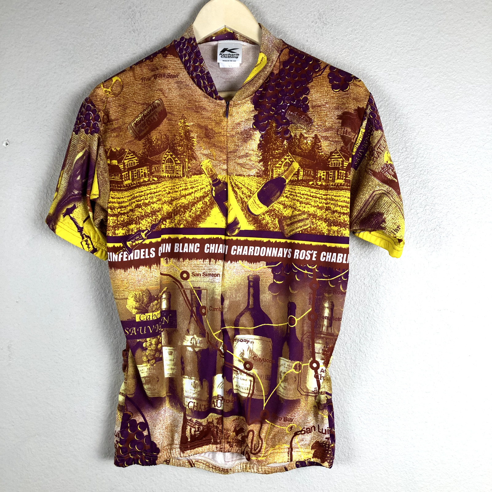 Kucharik Cycling Shirt Jersey Adults X Large Chest 42 Yellow Wine Country CA Men