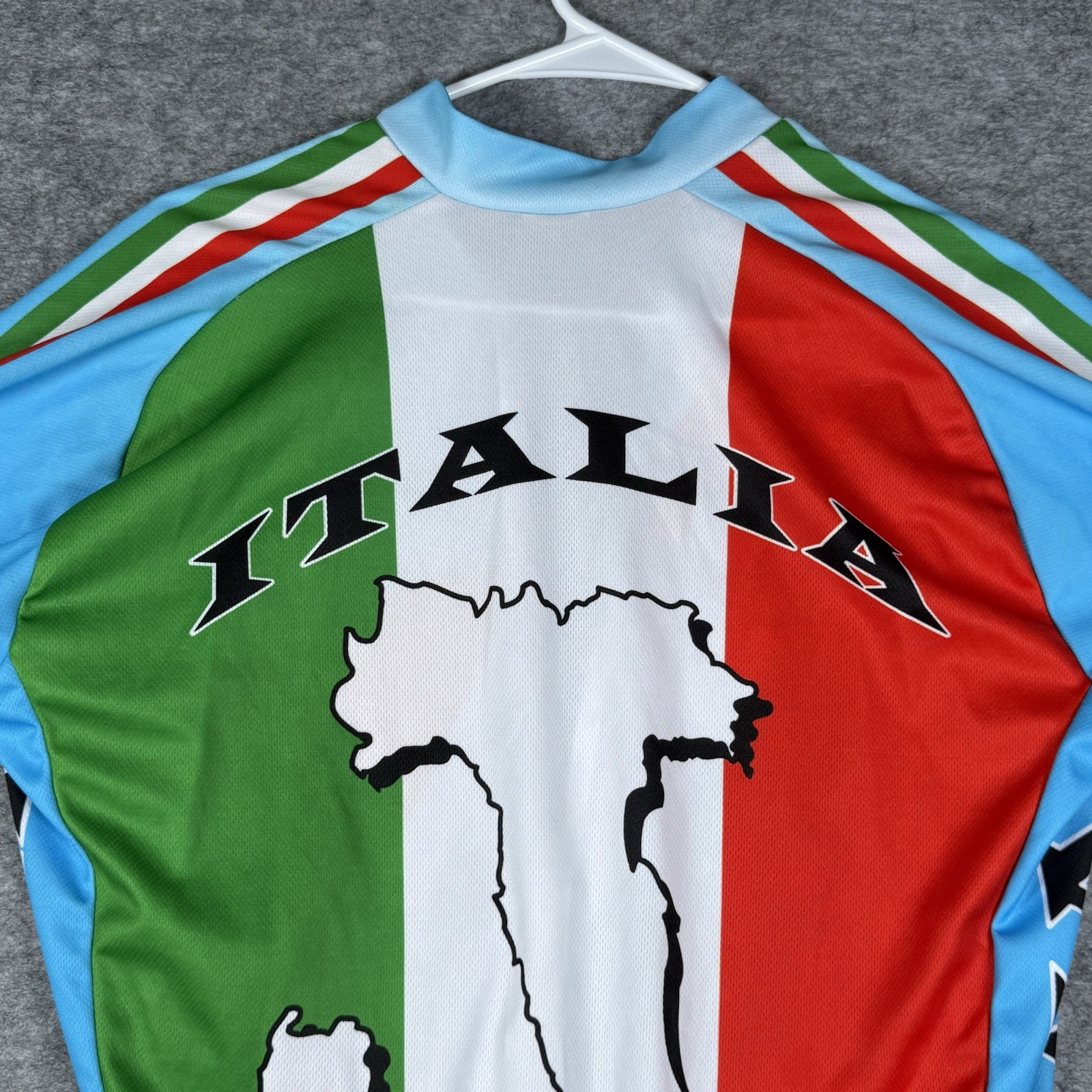 Italy Flag Shirt Large Blue All Over Print 3/4 Zip Cycling Back Pockets Bicycle
