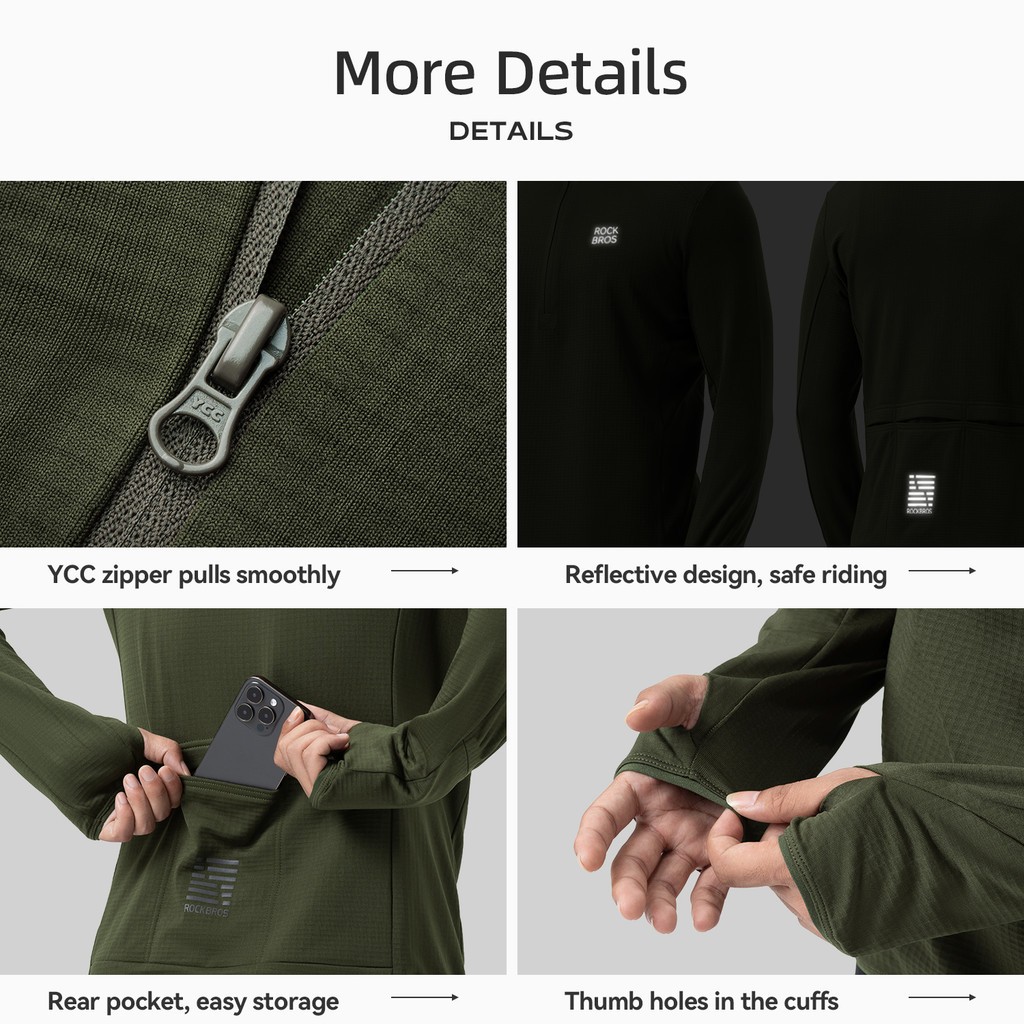 ROCKBROS Spring Autumn Cycling Jersey Windproof Fleece Long Sleeve Bike Shirt
