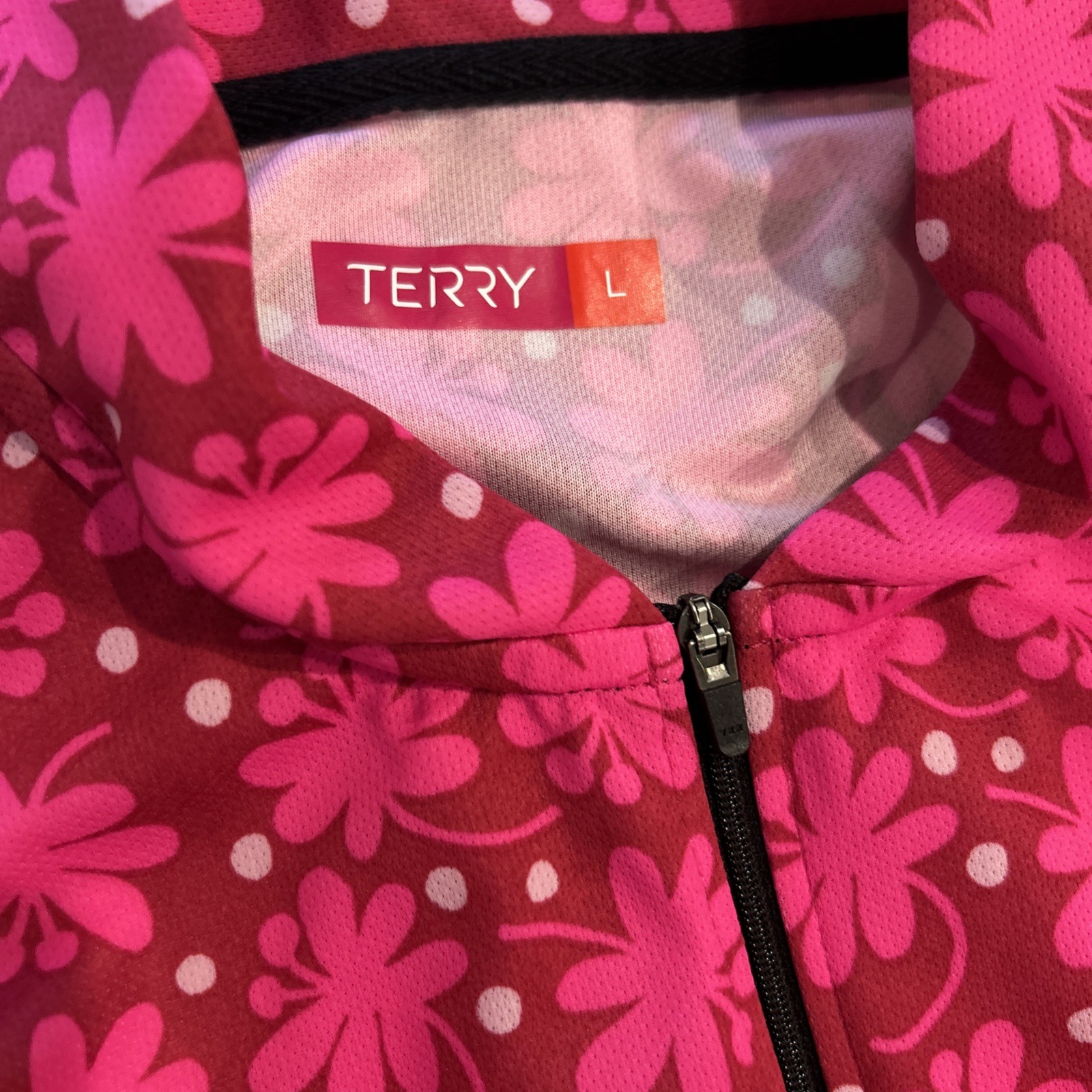 Terry Cycling Jersey Womens XL Pink Floral Sleeveless Half Zip Made USA Bike Top