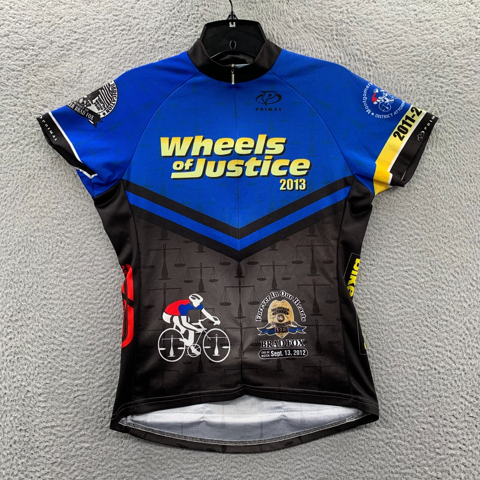 PRIMAL Cycling Jersey Womens Medium Full Zip Short Sleeve Blue Black
