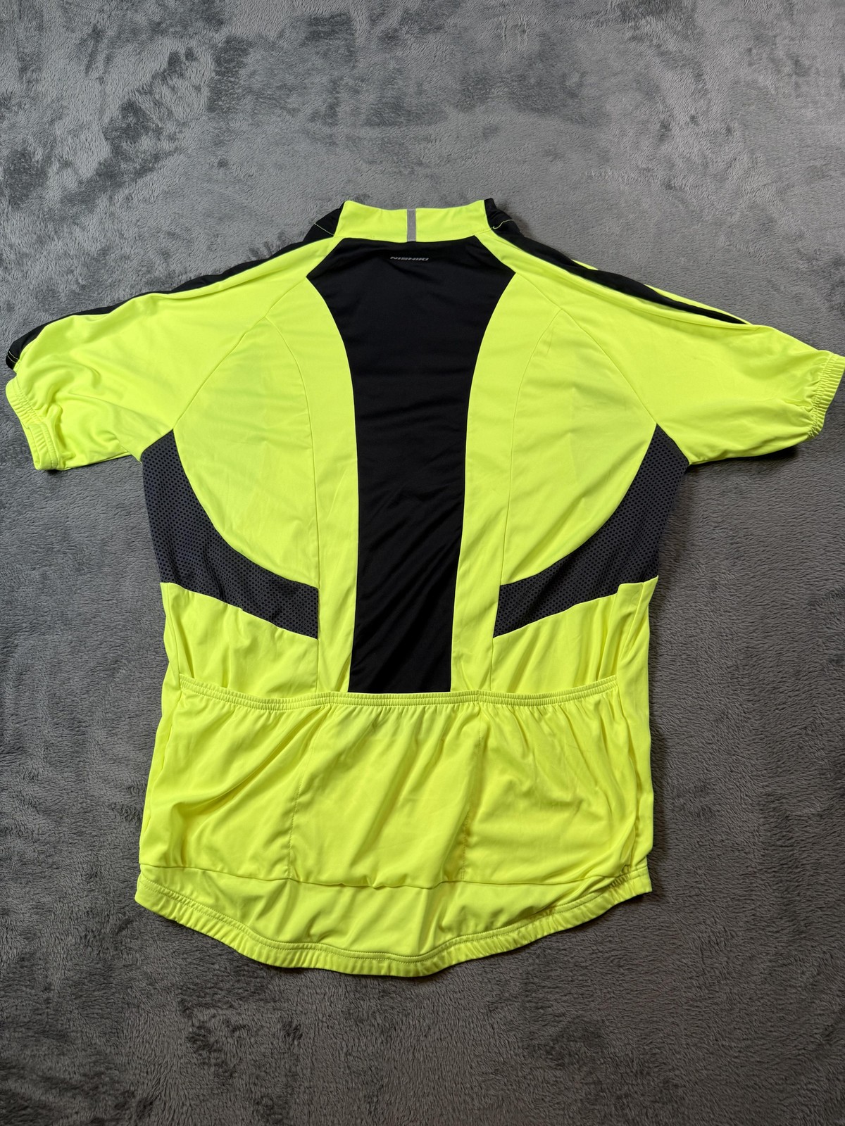Nishiki Cycling Jersey Mens Large Yellow Black 1/4 Zip Short Sleeve Pockets