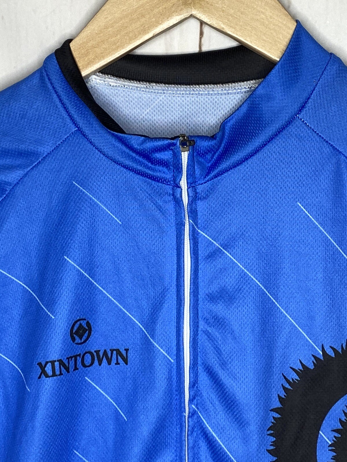 Peak 1 Sports 1/2 Zip Men’s Size Large Cycling Jersey Shirt Black Cat Blue Gift