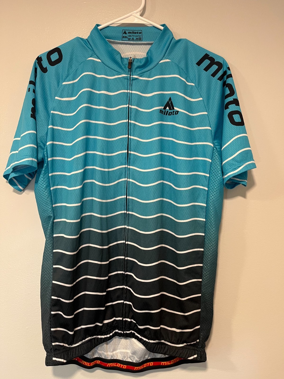 Miloto Cycling Jersey Men’s Size XXL Aqua Blue/Black W/ Stripes