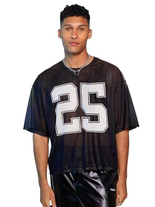 Men’s Sheer Mesh Number Graphic Tees Short Sleeve See X-Large Black Letter