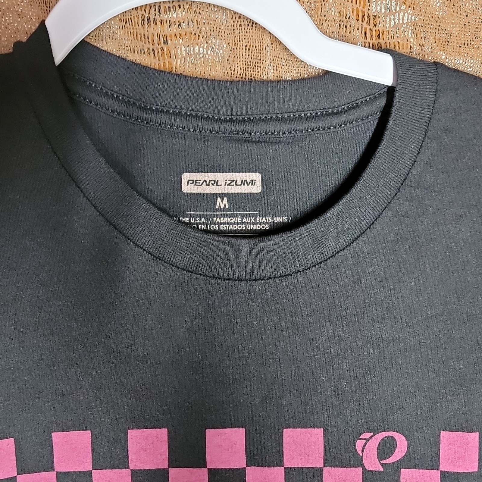 Pearl Izumi Breathable Cycling Graphic Tee M Black/Pink Check Logo Cotton
