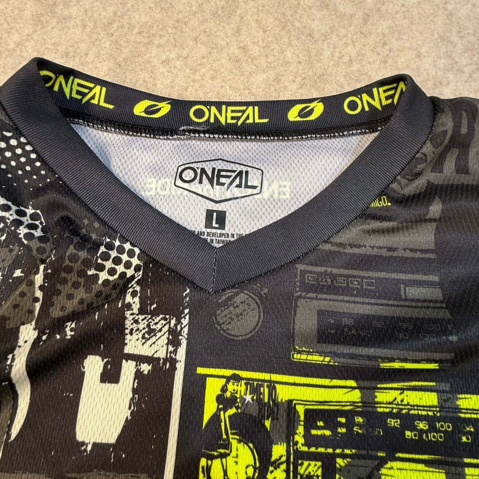 Oneal Motocross Jersey Mens Large Neon Yellow Black Graphic Long Sleeve MTB BMX