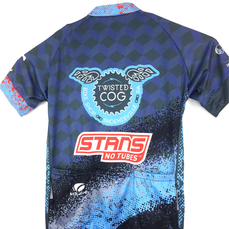 Voler Mens Large Slim (40in Chest) Blue Trestle Bridge Racing Zip Cycling Jersey