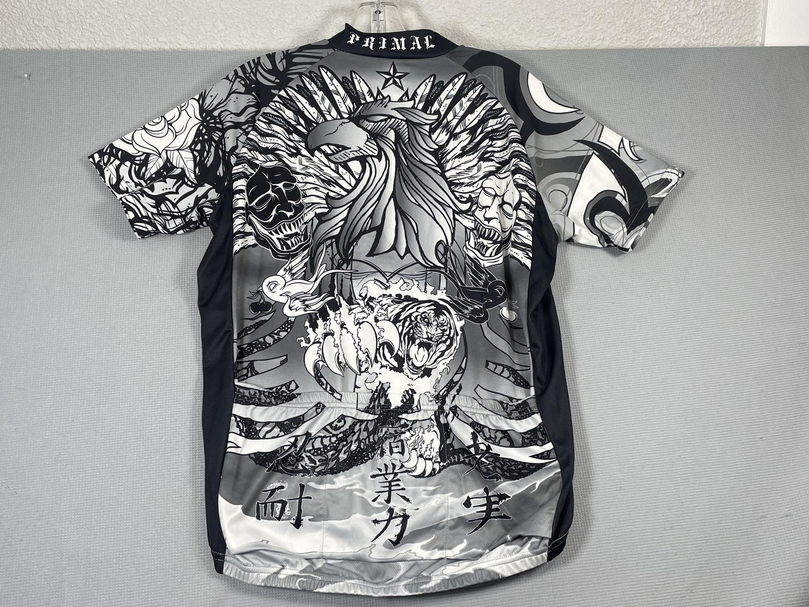 Primal Cycling Jersey Shirt Mens Large Black Zip Tattoo Nautical Skull Graphic