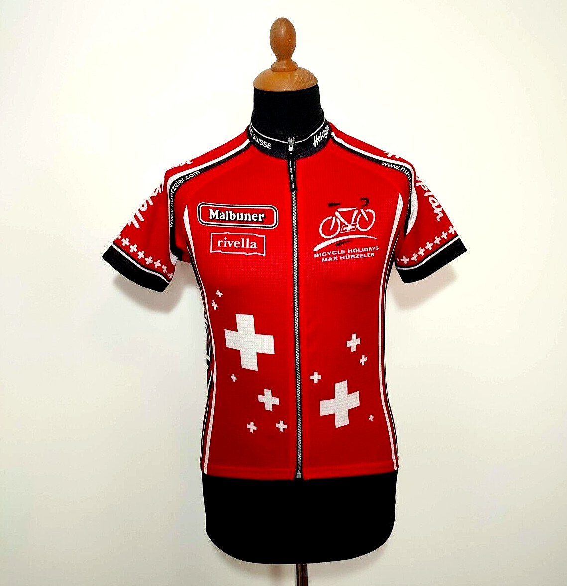 Bicycle Holidays Max Hurzele Cycling Jersey Sz. S Red Swiss Full Zip Mens Red