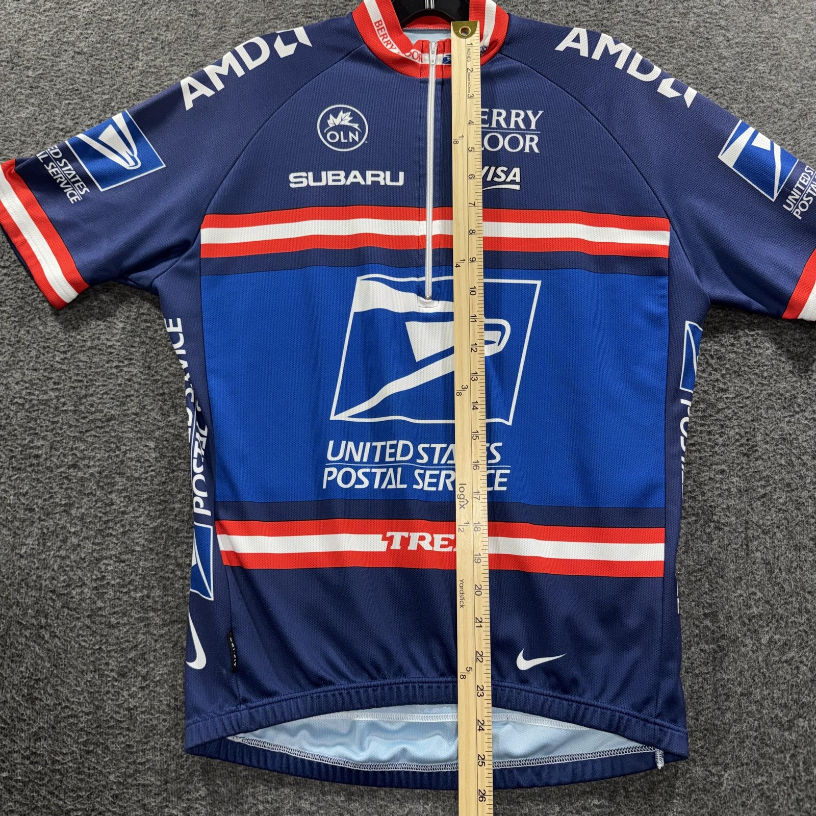 Nike USPS Trek Team Cycling Jersey Mens Large 1/4 Zip Blue Made In Italy