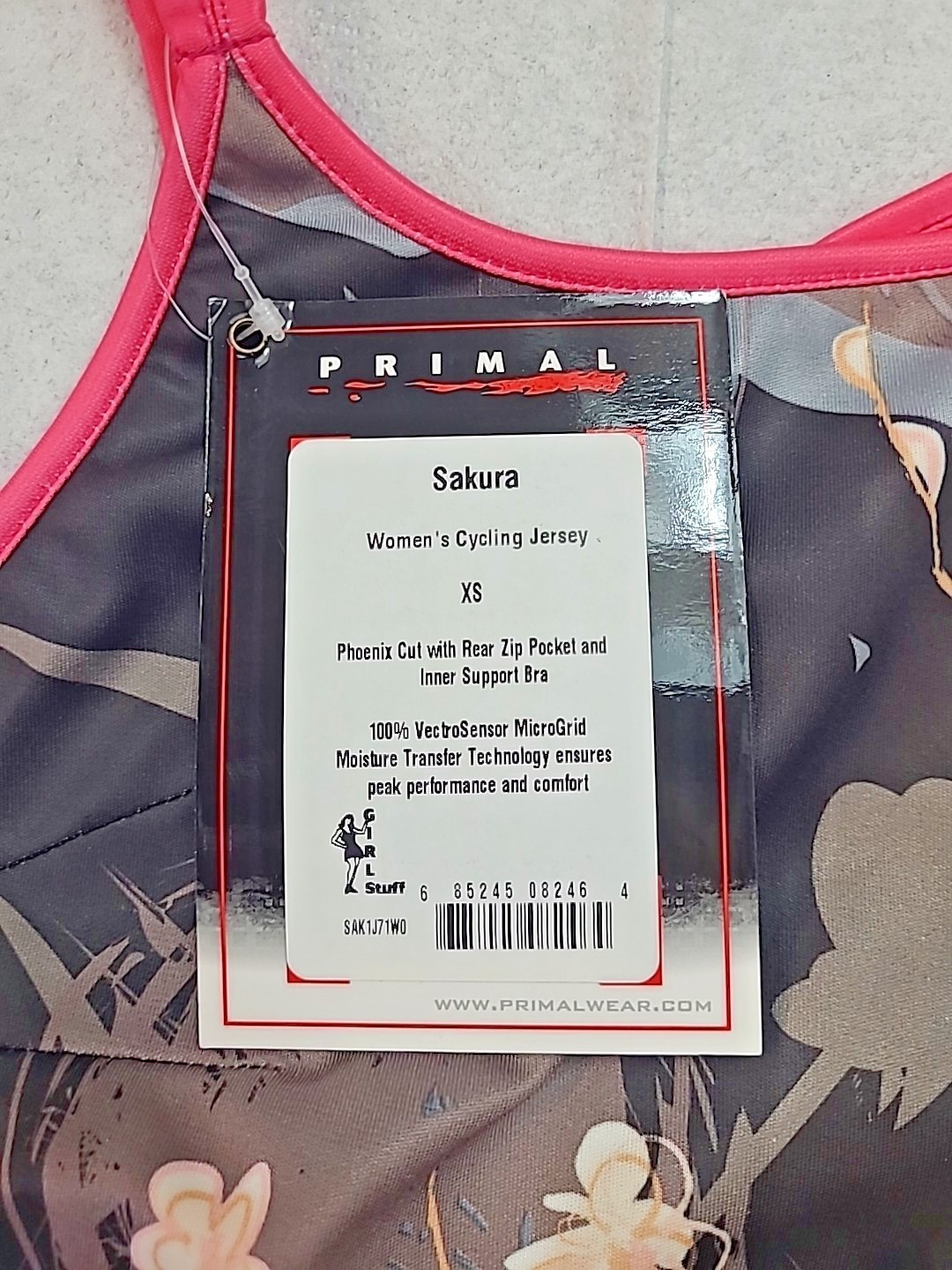 Primal Sakura Women’s Cycling Tank Phoenix Cut-XS-Rear Zip Pocket-Inner Bra