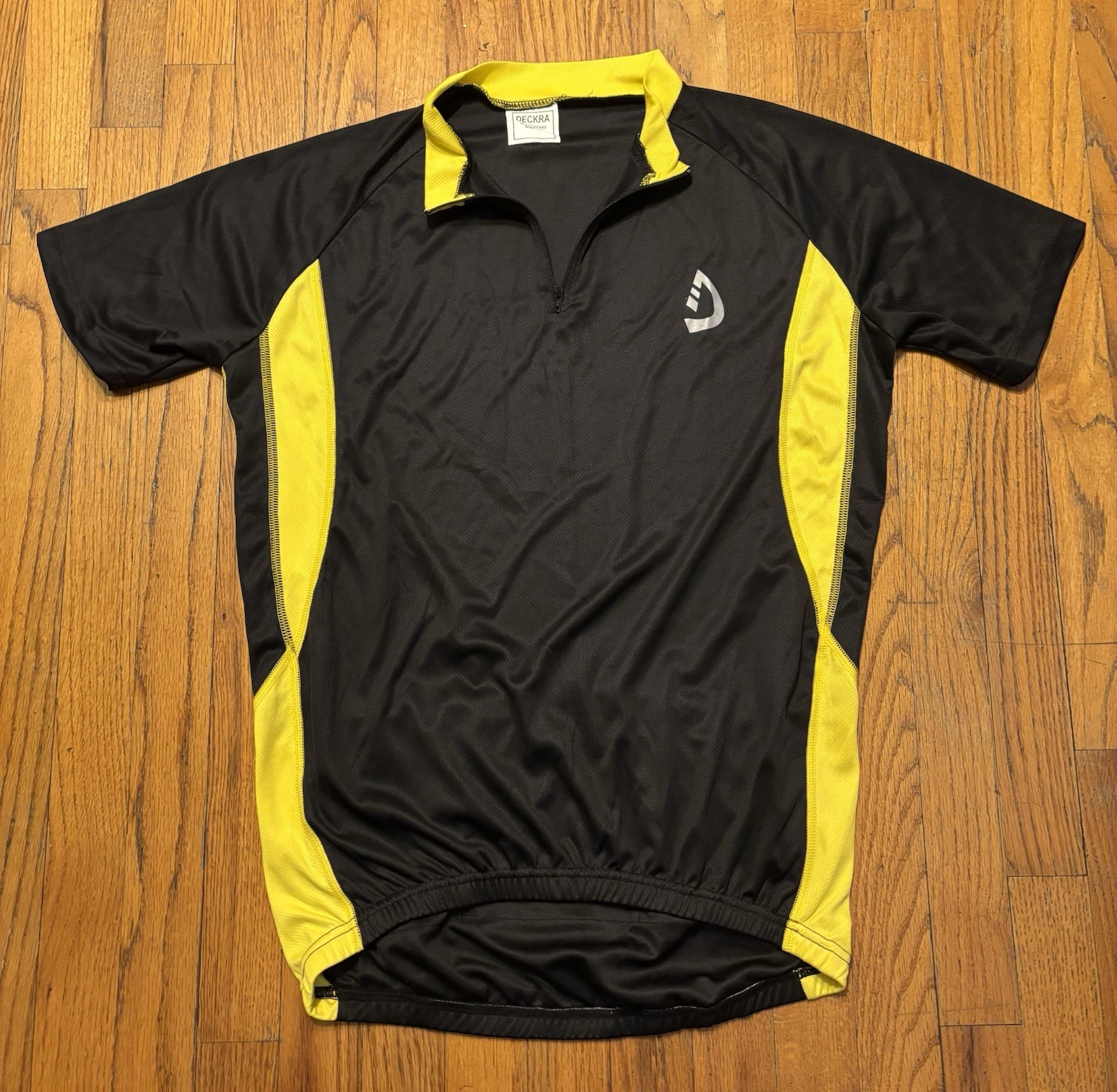 DECKRA Cycling Jersey Black/Yellow Colorblock Short Sleeve Mock Neck 1/4 Zip XL