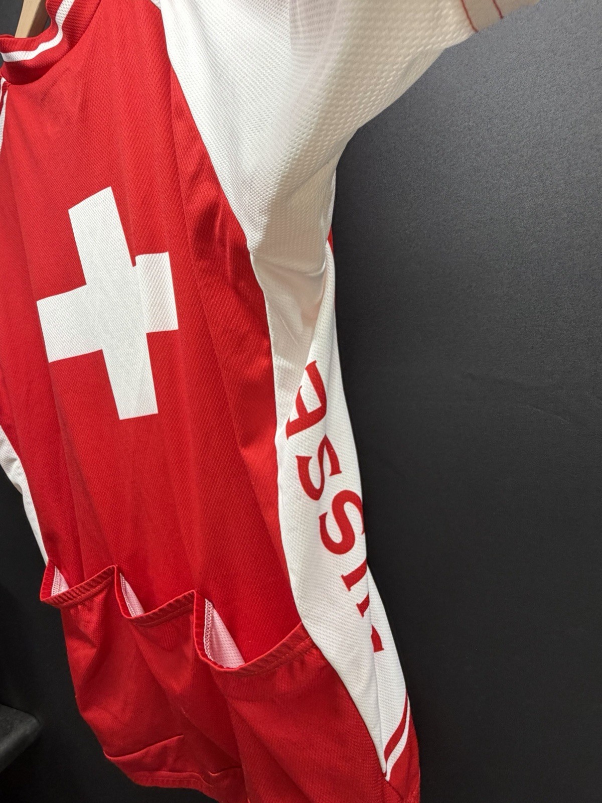 Vintage Suisse Switzerland Cycling Jersey Red White Cross Bike Shirt Size XL