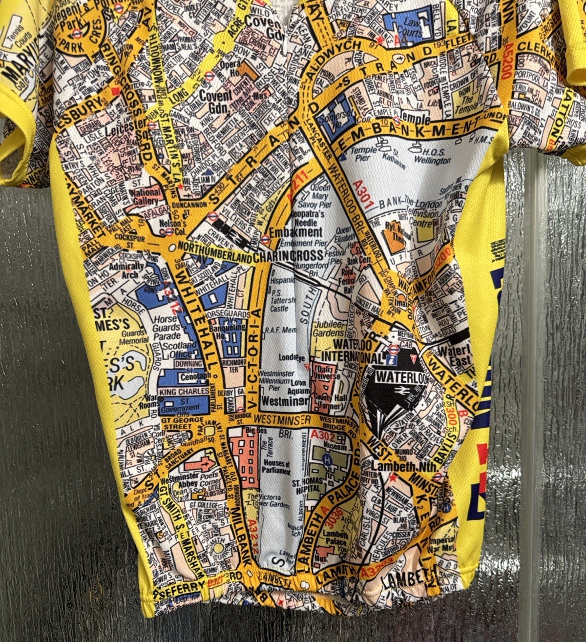 Foska A-Z London Street Map Cycle Shirt 19” P2P 25” Length Back Pouch Mens Small