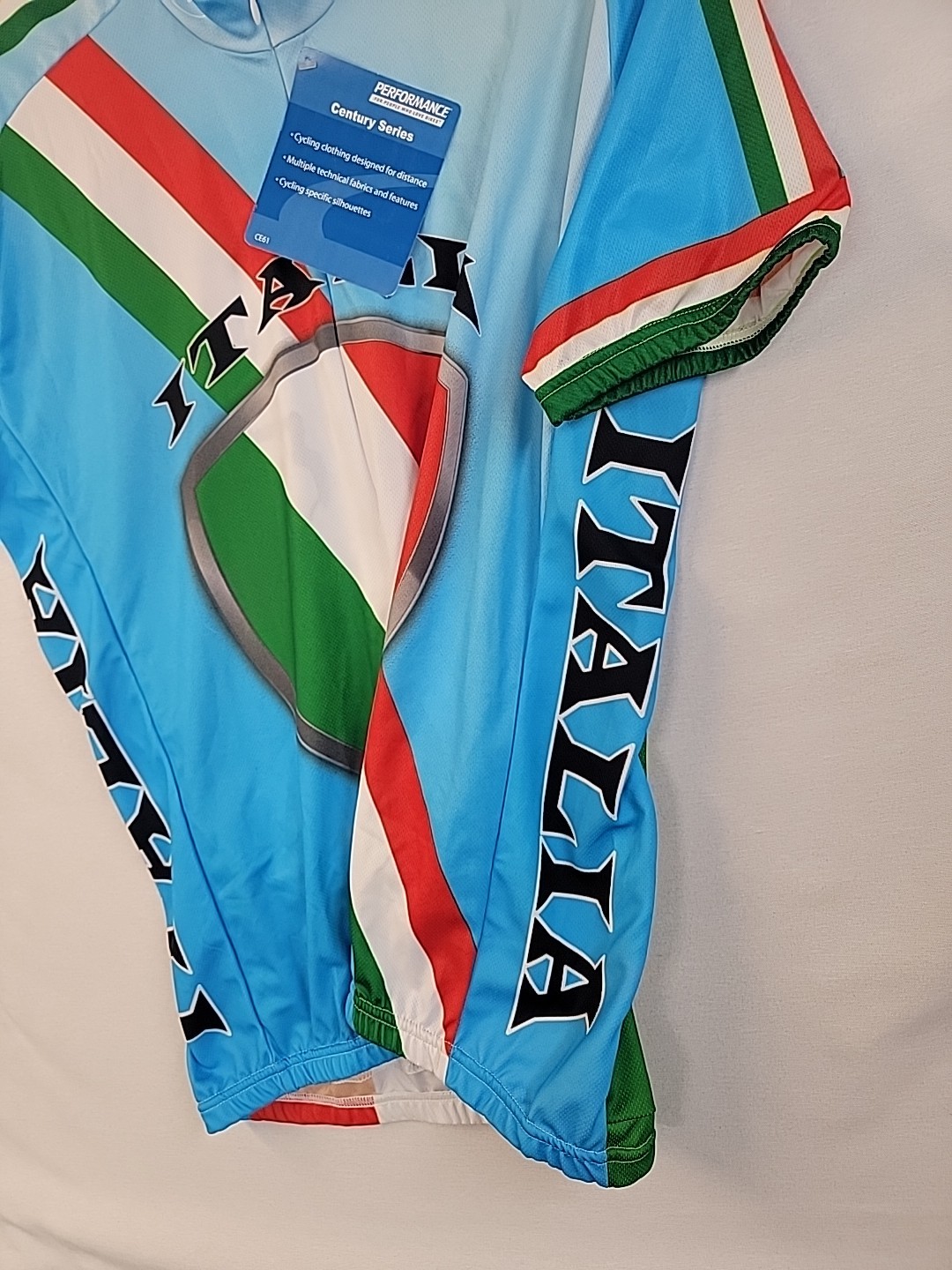 Italy Flag Cycling Shirt XL Blue All Over Print 3/4 Zip Back Pockets Bicycle NWT