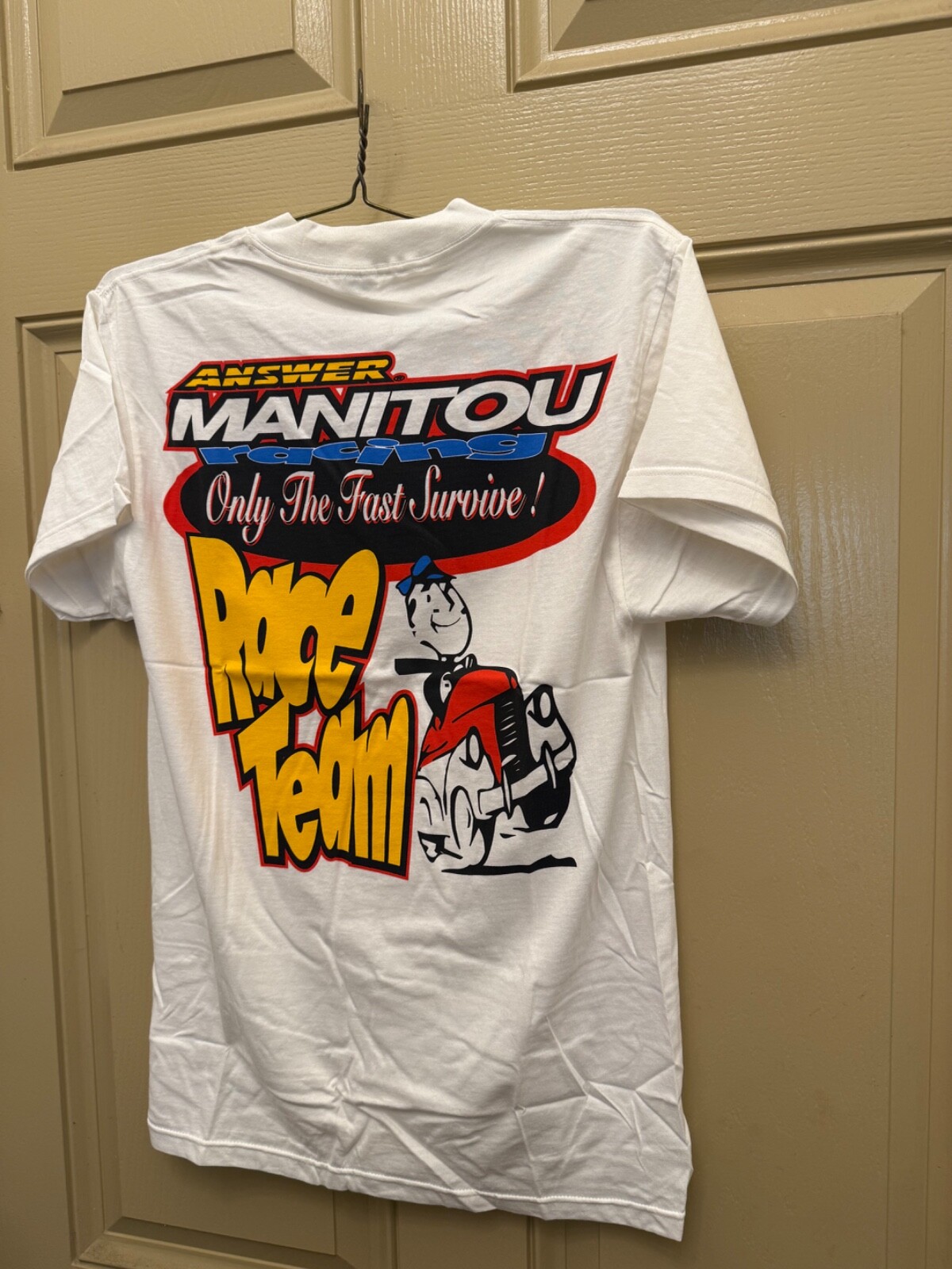 Answer Manitou Bike Racing Team Issue White Tee Medium made in USA -100% cotton
