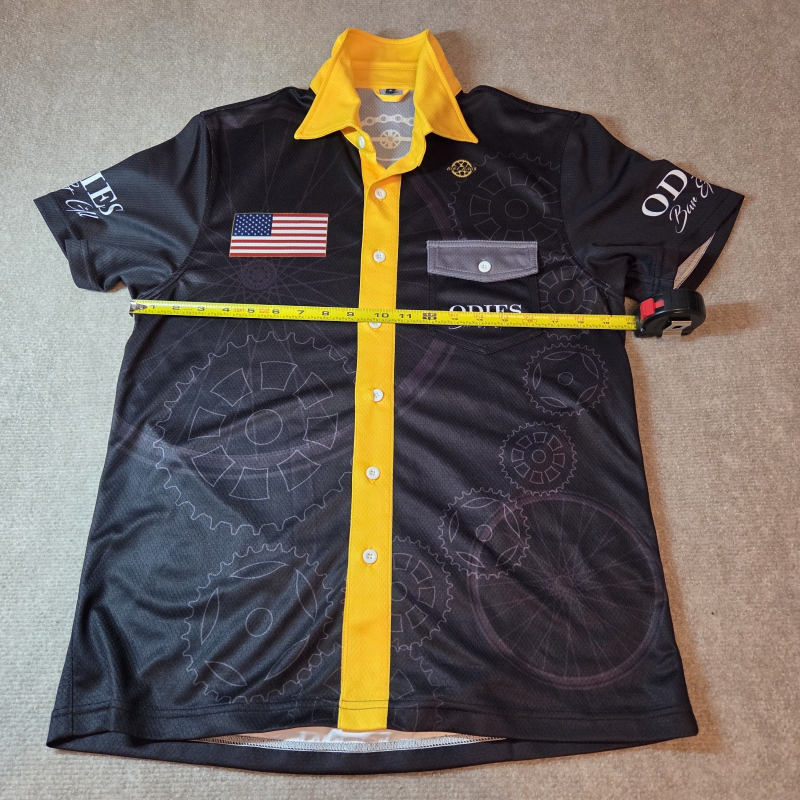 ODIES Bar & Grill Cycling Jersey T-Shirt S Black Yellow 100% Polyester
