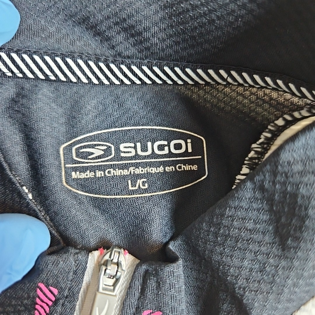 Sugoi RS Cycling Jersey Womens Large Black White Pink Full Zip 57307F Bike Shirt