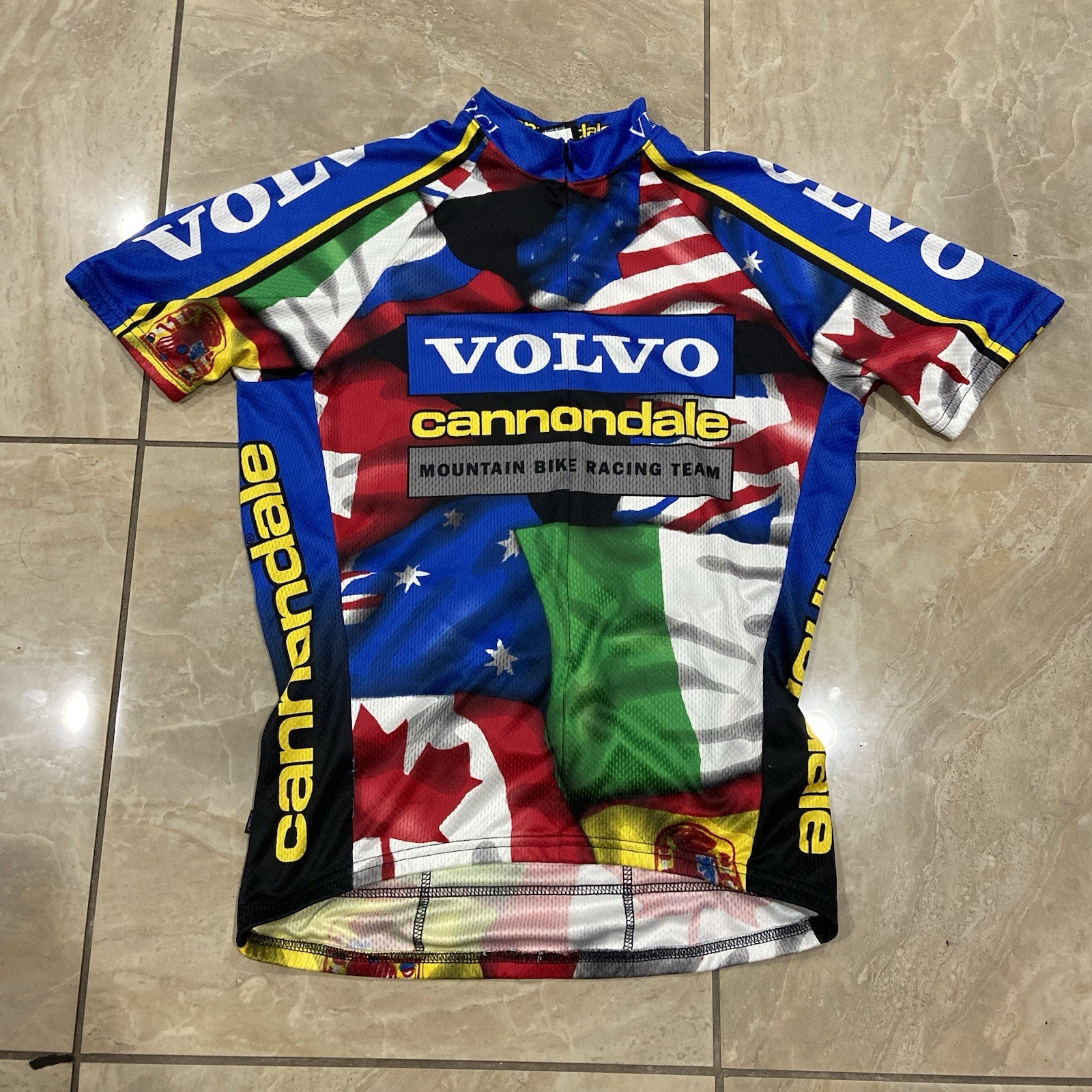 VTG Cannondale Mountain Bike Race Flags Volvo 3/4 Zip Jersey Size L