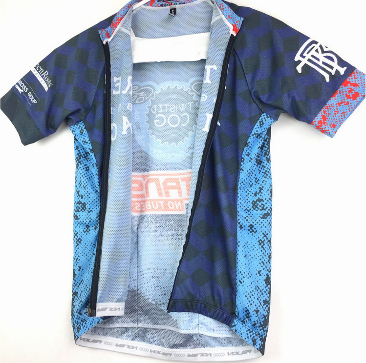 Voler Mens Large Slim (40in Chest) Blue Trestle Bridge Racing Zip Cycling Jersey
