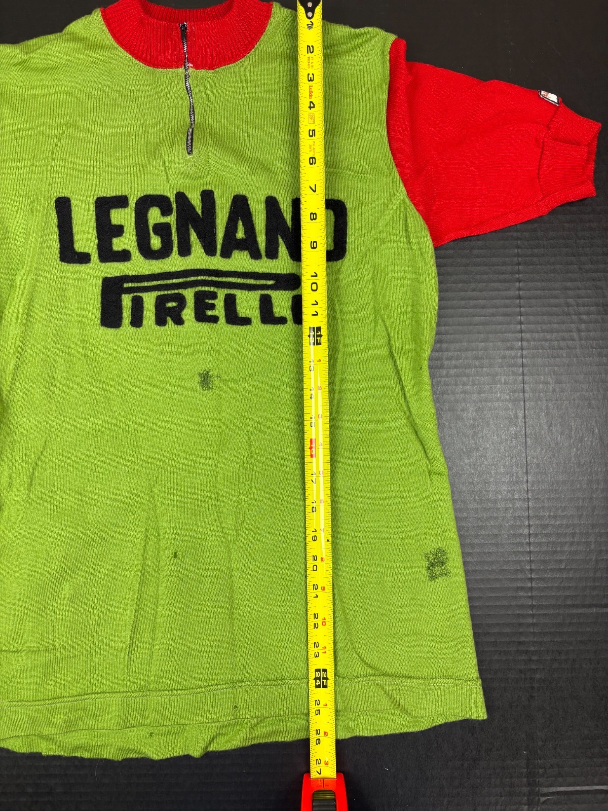 Vintage Legnano Pirelli Cycling Jersey Wool Knit Green Red Size L Italy RARE