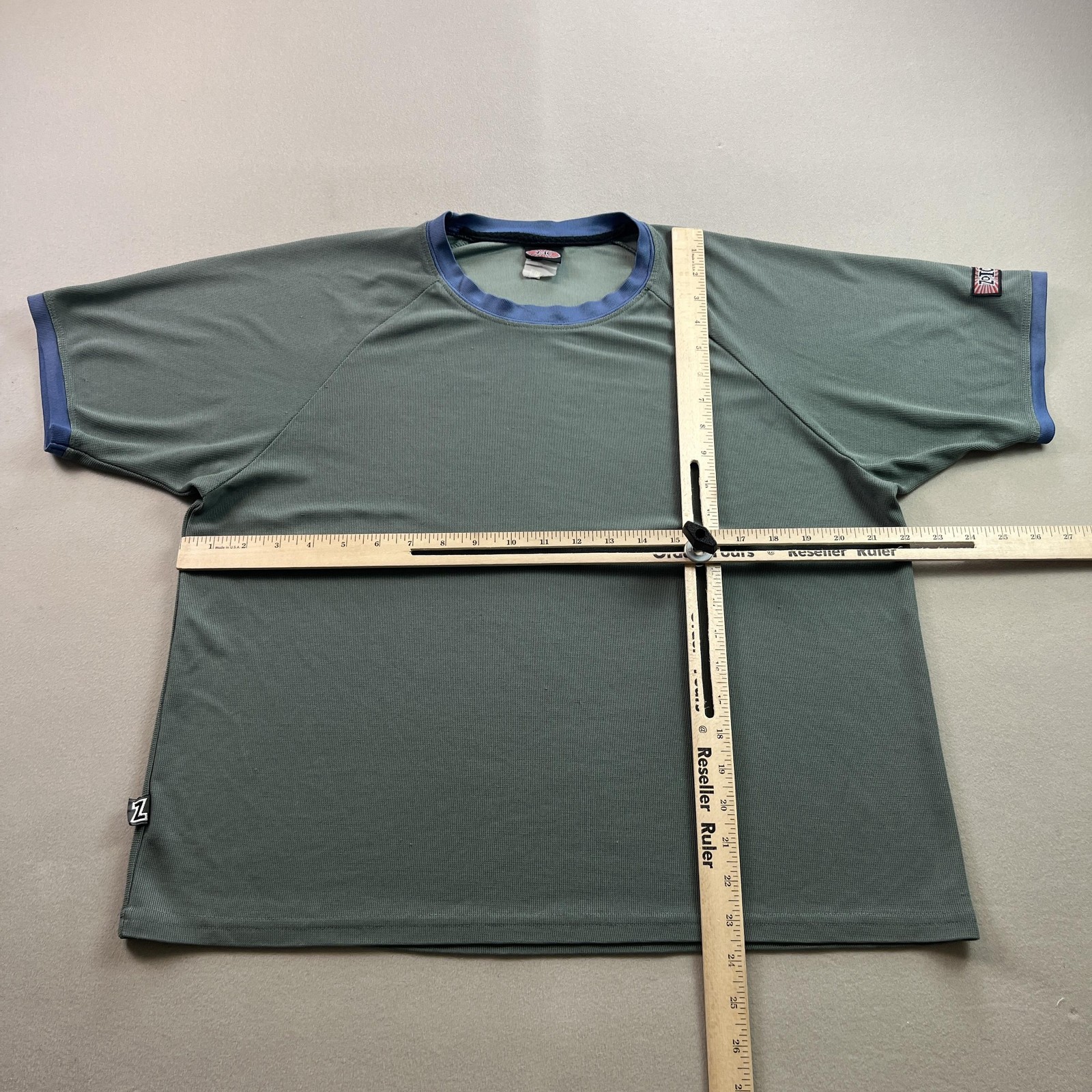 Vintage Zoic Cycling T-Shirt Jersey Mens Large Green Ringer Lightweight Cropped