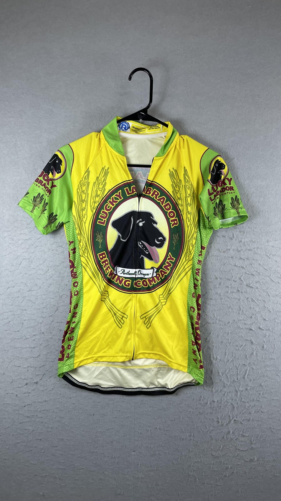 Retro Image Lucky Labrador Beer Cycling Jersey Womens Medium Yellow Full Zip