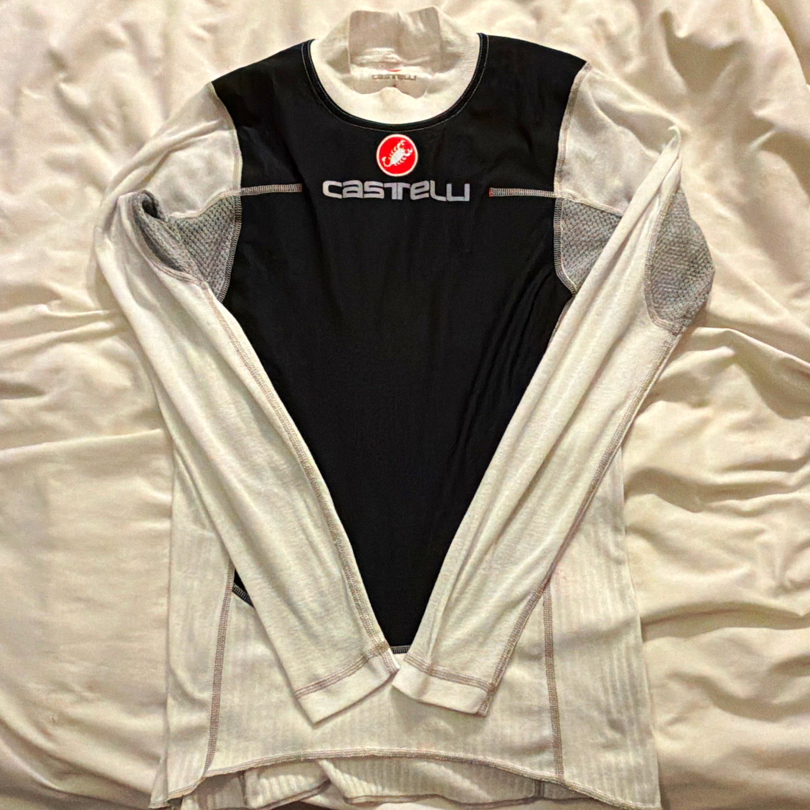 Castelli Mens M White/Black/Gray Colorblock Long Sleeve Cycling Base Layer